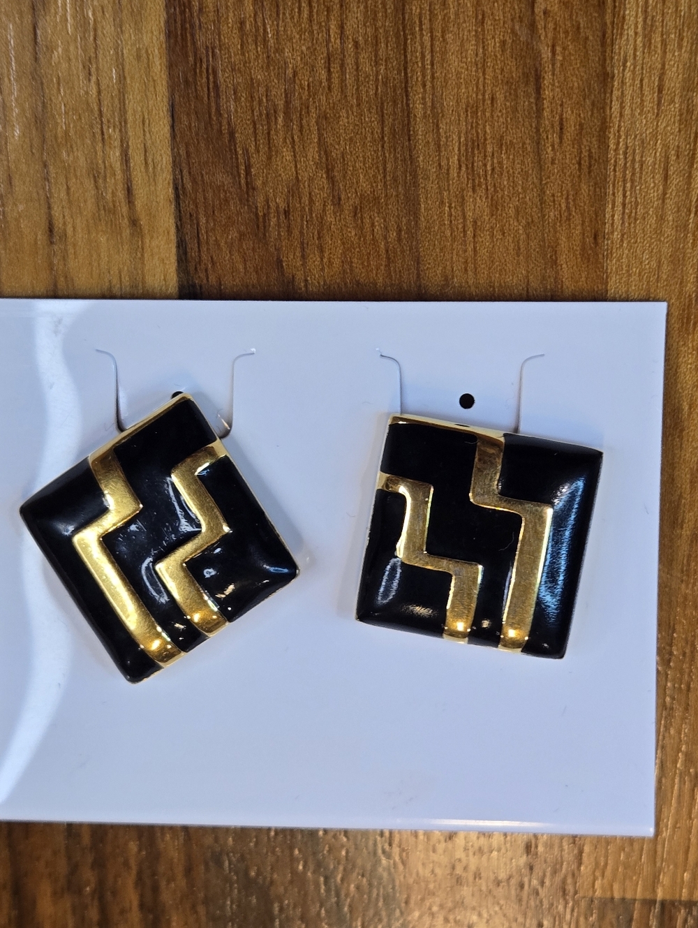 ​Vintage Monet Black Enamel & Gold Geometric Square Studs